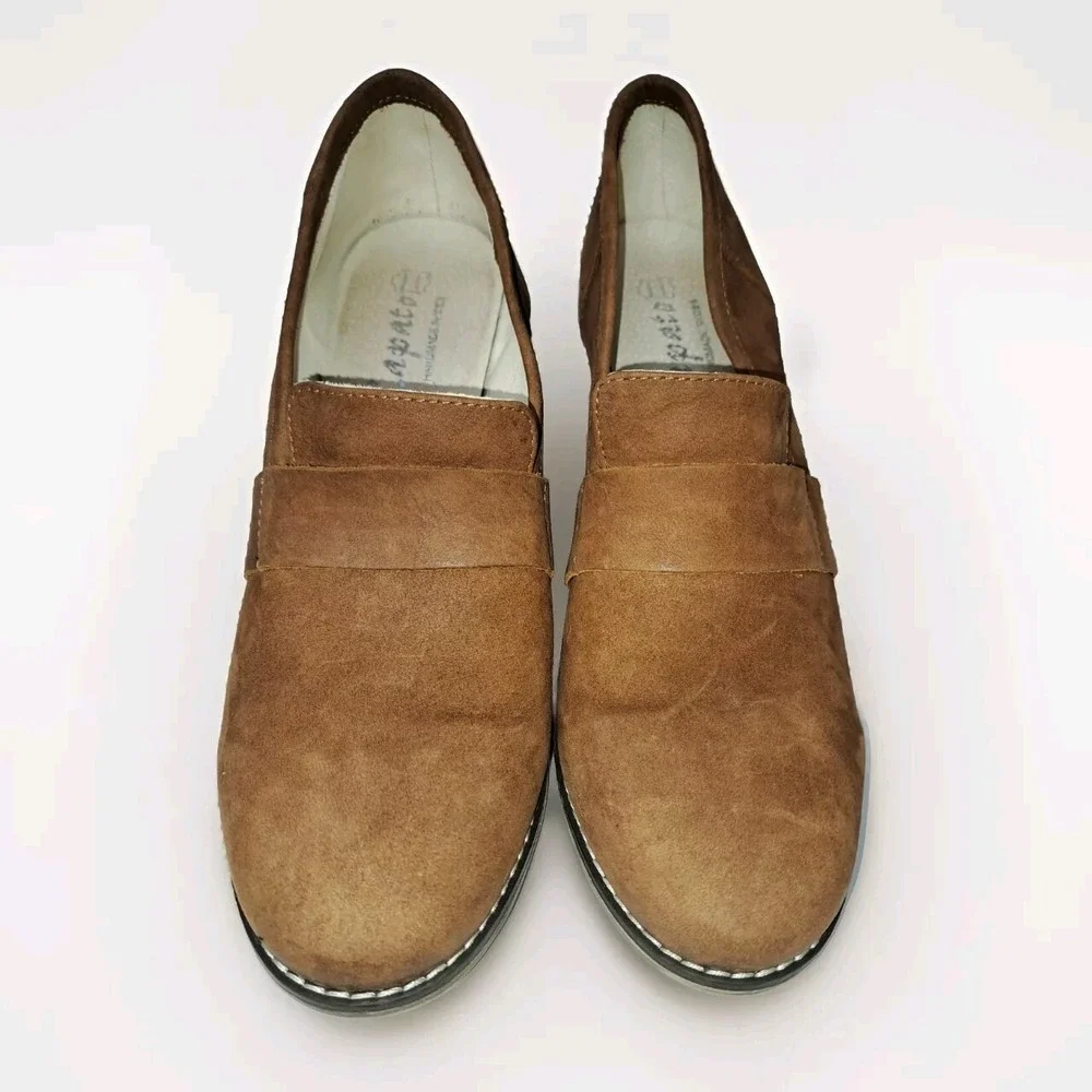 Womens Zapato Brown Suede Handmade In Italy Leather Block Heels Size 41 (8)
